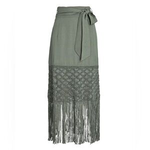 Zosia fringed linen blend midi skirt
